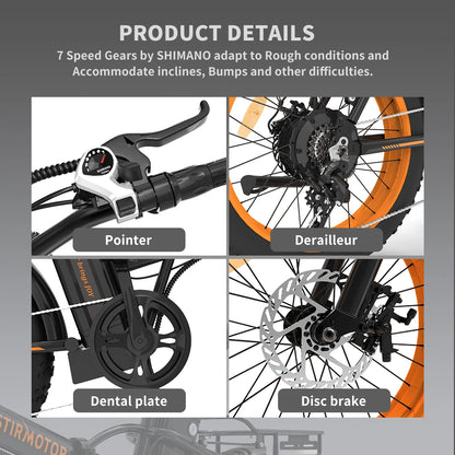 A20 Folding Ebike 500W Electric Mountain Bike 20Inch 4.0 Fat 36V 13Ah Removable Battery Beach Bicycle for Adult