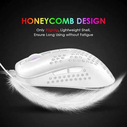 Mini Ultralight Wired Gaming Mouse,4 Kinds RGB Backlit,Lightweight Honeycomb Shell Mice for PC Gamers,Xbox,Ps4(White)